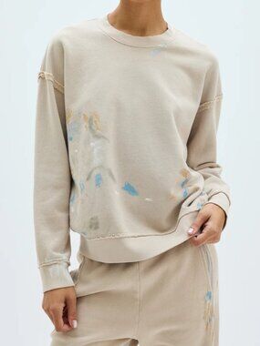 Raquel Allegra Beige Crewneck Sweatshirt with Paint-Splatter Accents